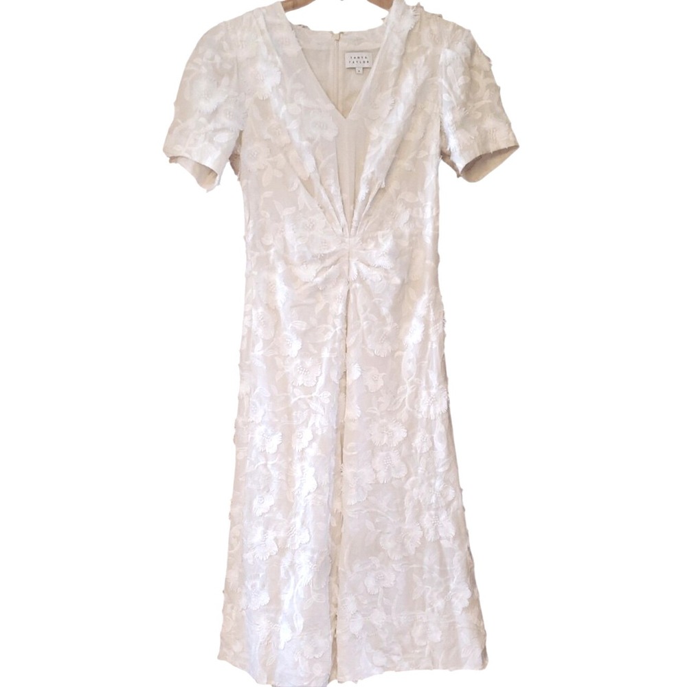 Tanya Taylor Doris Creamy White 3D Floral Applique Embroidered Midi Dress Size 8